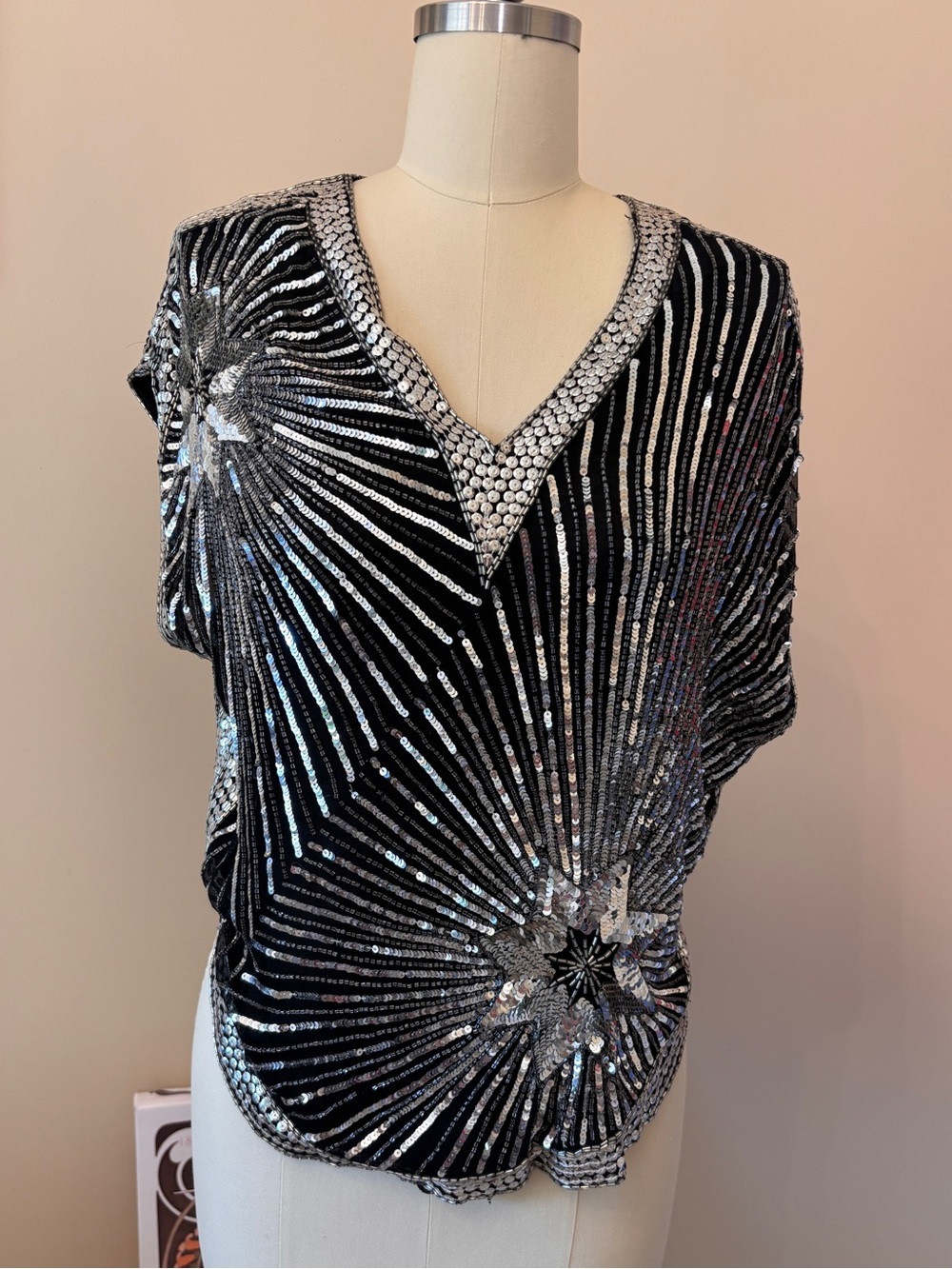 Sequin silk disco top